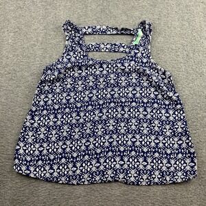 Decree Women's S Blue White Geometric Print Strappy Back Sleeveless Tank Top